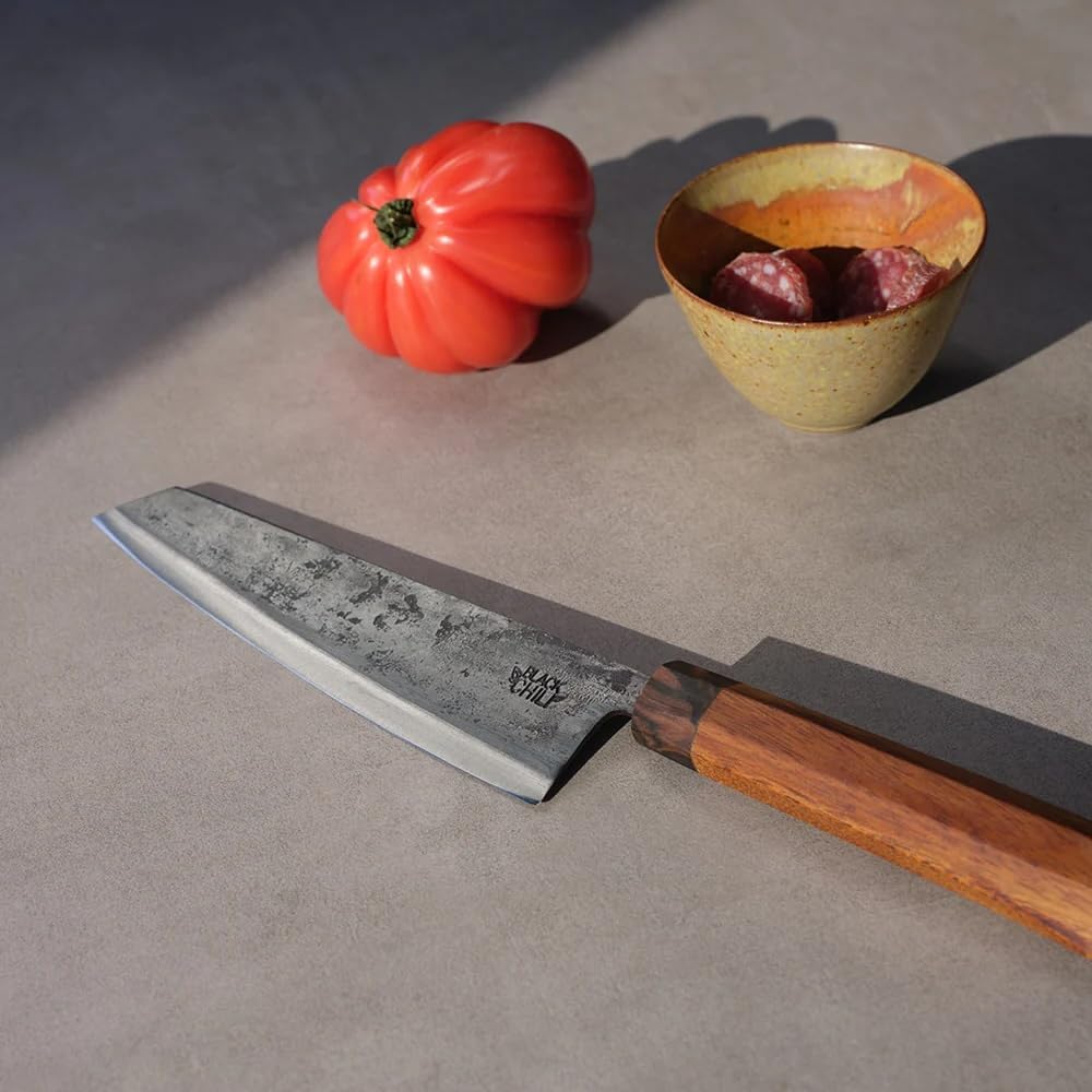 Chefmesser | Eisenholz Griff | 19 cm Carbonstahl Klinge mit 61–63 HRC | Profi Kochmesser für Fisch,