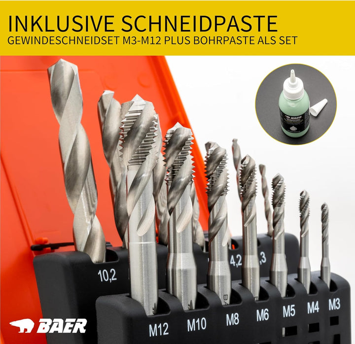 BaerCoil BAER Gewindeschneider Set HSSG: Maschinengewindebohrer Sackloch + Kernlochbohrer: M 3 - M 1