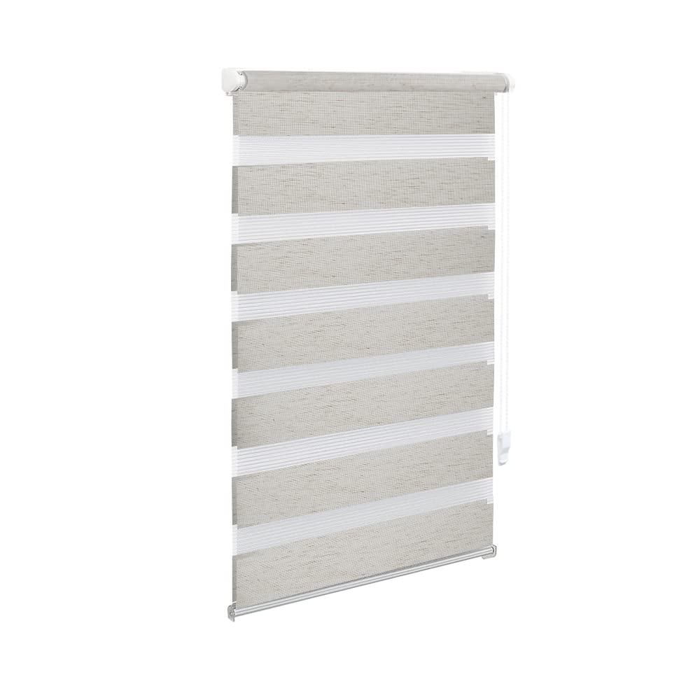 OBdeco Doppelrollo Duo Rollo Klemmfix ohne Bohren B100cm x H130cm(Stoffbreite 96 cm) Leinen für Fens