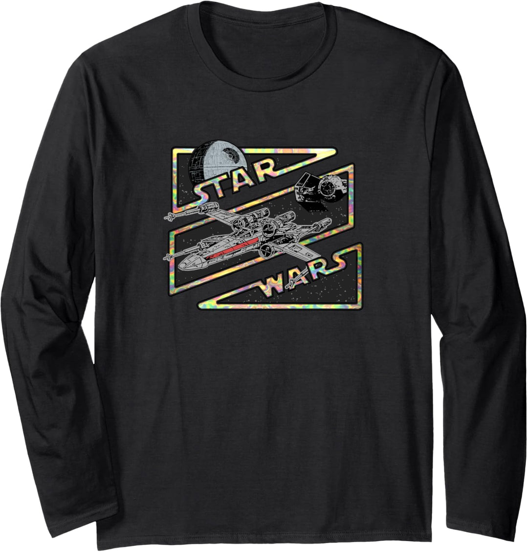 Star Wars Death Star X-Wing Tie Fighter Retro Logo Langarmshirt