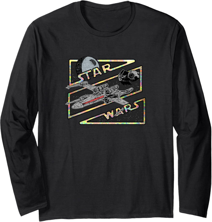 Star Wars Death Star X-Wing Tie Fighter Retro Logo Langarmshirt