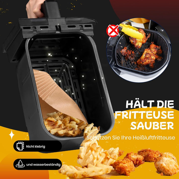 200 Stück Backpapier für Heissluftfritteuse mit Doppelkammer, 20,5x14CM Airfryer Backpapier für Ninj