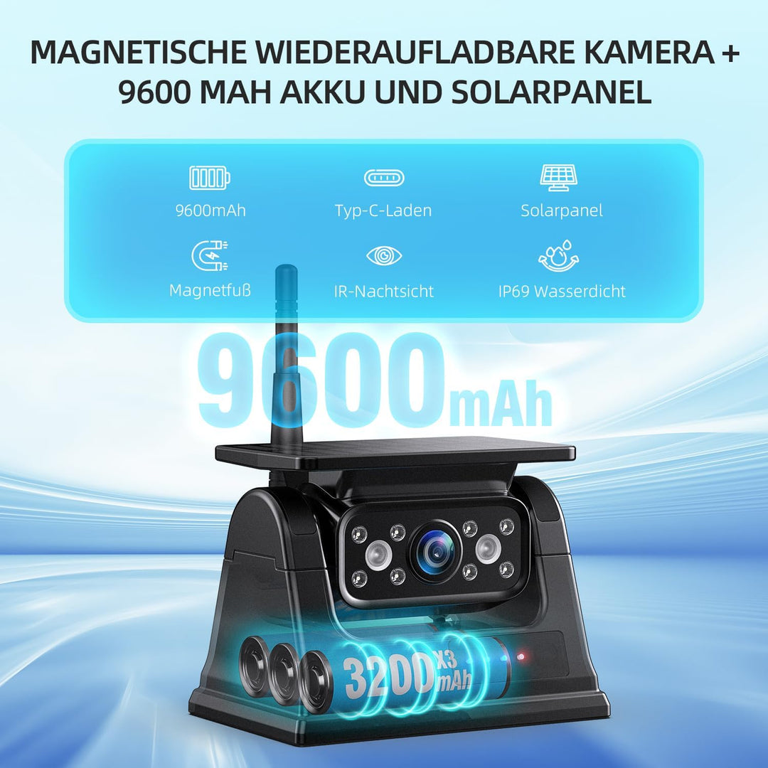 eRapta 3 Magnetisch Solar Touchscreen Rückfahrkamera Kabellos, 1 Mins DIY Installation & Quad-Rückfa