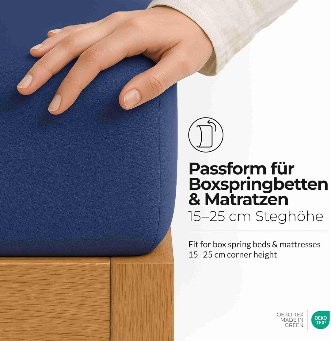 etérea Jersey Spannbettlaken 180x200cm - 200x200cm Marine bis 25 cm Höhe - 100% Baumwolle Comfort Sp