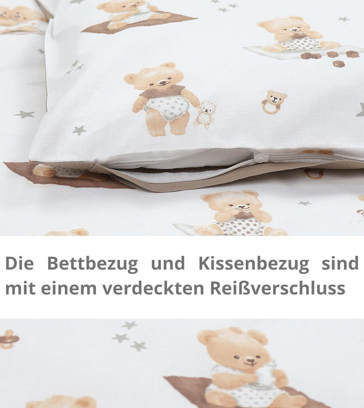 TupTam Kinder Bettwäsche Gemustert 2-Teilig Wendebettwäsche, Farbe: Bärchen/Karamell, Grösse: 135x10