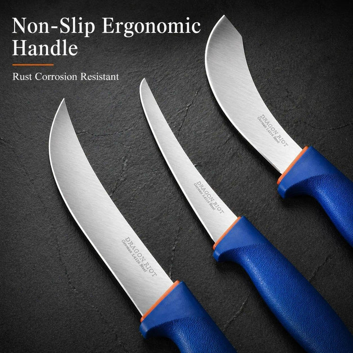 DRAGON RIOT Metzgermesser Set 3-Teilig, Flexibles Ausbeinmesser & Fleischermesser aus Edelstahl, Pro