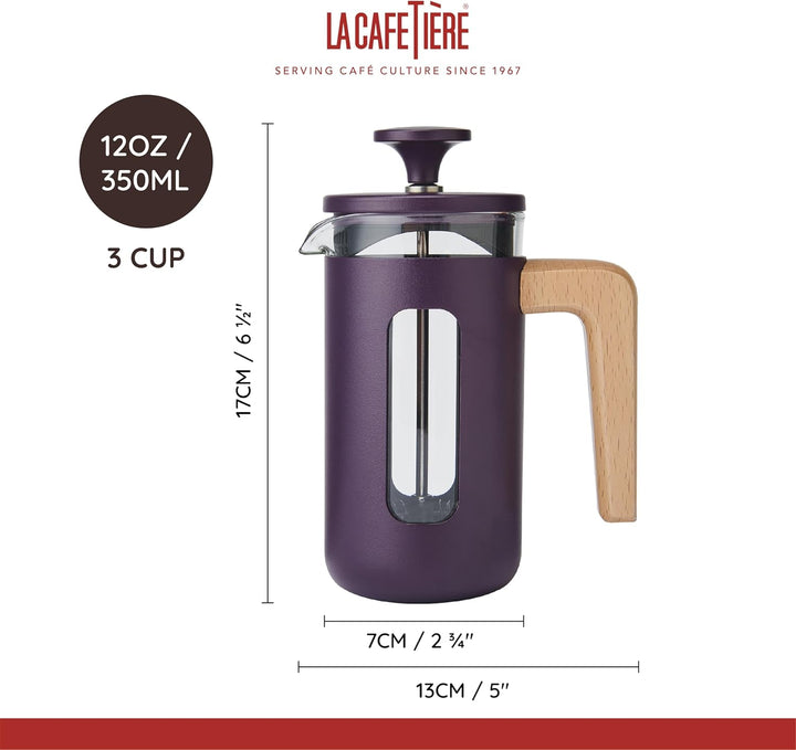La Cafetière Pisa Kaffeebereiter für 3 Tassen, violett, langlebiger Edelstahl-Kolben, hitzebeständig