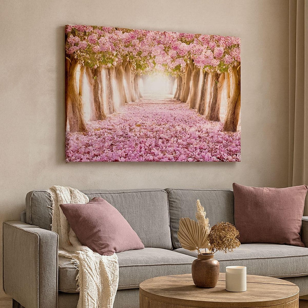 Bilder auf Leinwand 100x70cm Leinwandbild Baum Blumen Kirsche Natur Gross Wanddeko Bild Schlafzimmer