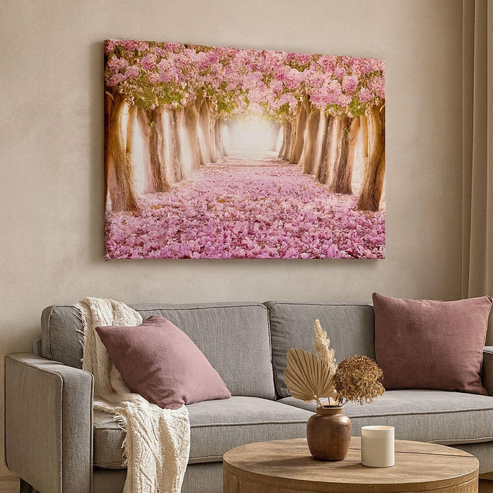 Bilder auf Leinwand 100x70cm Leinwandbild Baum Blumen Kirsche Natur Gross Wanddeko Bild Schlafzimmer