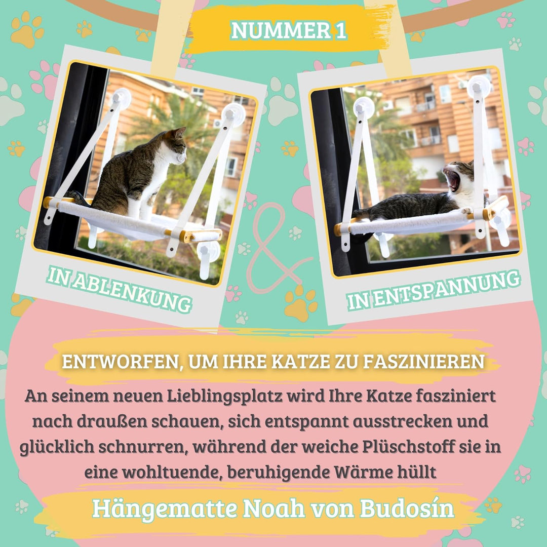 Fensterliege für Katzen aus Bambus–Katzenhängematte Noah-Katzenbett Fenster mit warmem Plüschstoff f