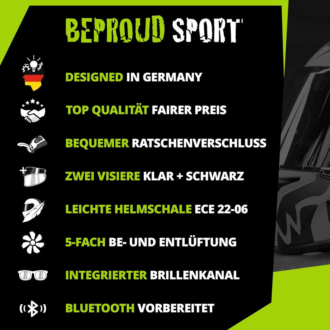 Broken Head BeProud Sport Motorradhelm Mit 2 Visieren (Klar + Schwarz) - Integralhelm L (59-60 cm) B