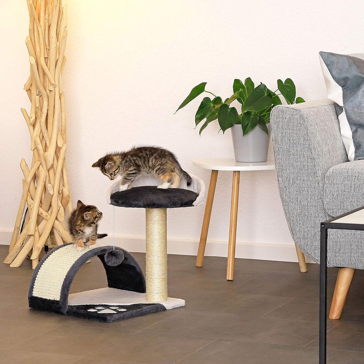 lionto Kratzbaum Klein mit Plüschball &amp; viel Sisal, Höhe 43 cm, Grau/Weiss | Kleiner Katzenbaum mit