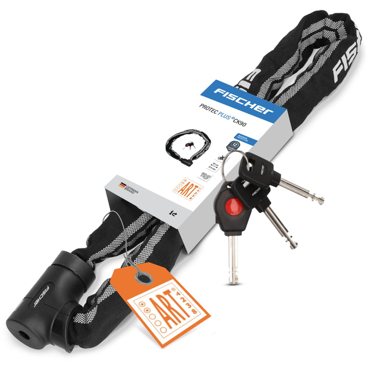 FISCHER Fahrrad Kettenschloss PROTEC PLUS+ CK100, aus Stahl, Sicherheit ART-zertifiziert, mit 3 Schl