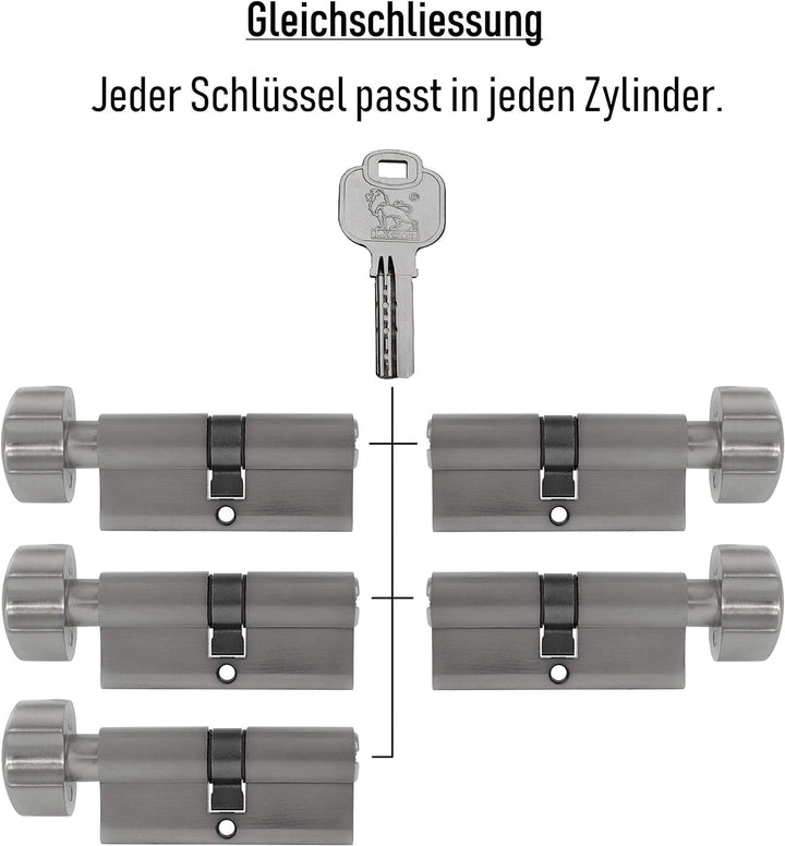 Gleichschliessende Schliesszylinder 60 mm (30/30 mm) inkl. 3 Schlüssel pro Zylinder (Zylinderanzahl