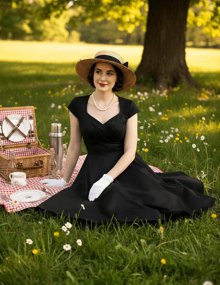 Bbonlinedress 1950er Vintage Retro Cocktailkleid Rockabilly V-Ausschnitt Faltenrock Abendkleid Party
