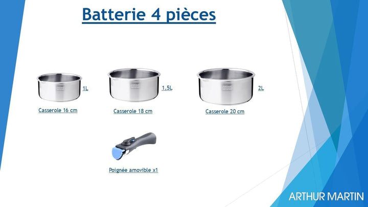ARTHUR MARTIN Set 3 casseroles 16/18/20 cm + 1 poignée gris, Andere Small (3-pot set), Small (3-pot