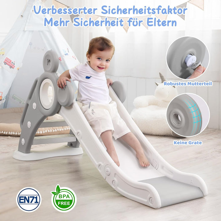 YOLEO Rutsche, Kinder Fun-Slide mit Basketballkorb, Faltbar Kinderrutsche, Gartenrutsche Kleinkinder