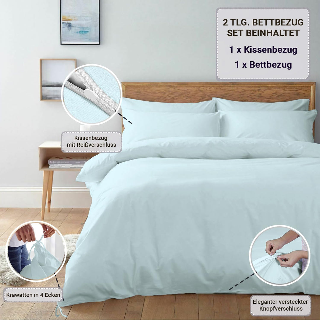Pizuna 800 Fadenzahl aus Baumwolle Bettwäsche Baby blau, 100% Langstaple Baumwolle Bettbezug und Kis