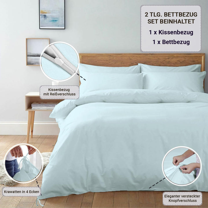 Pizuna 800 Fadenzahl aus Baumwolle Bettwäsche Baby blau, 100% Langstaple Baumwolle Bettbezug und Kis