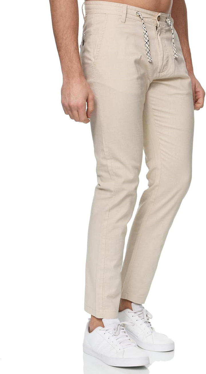 Indicode Herren Venedig Stoffhose aus Leinen &amp; Baumwolle | Leinenhose Freizeithose Männer XL Fog, XL