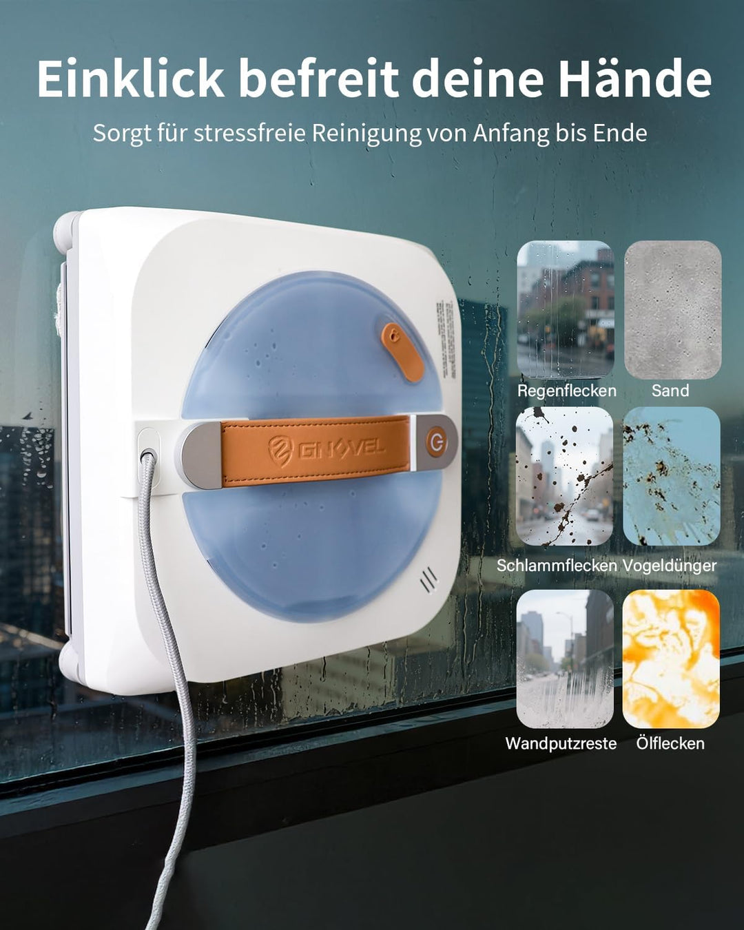 Starker Fensterroboter mit 8000Pa Saugkraft, 4-in-1 Reinigungsmodi, 15-Fach Sicherheitssystem & 180m