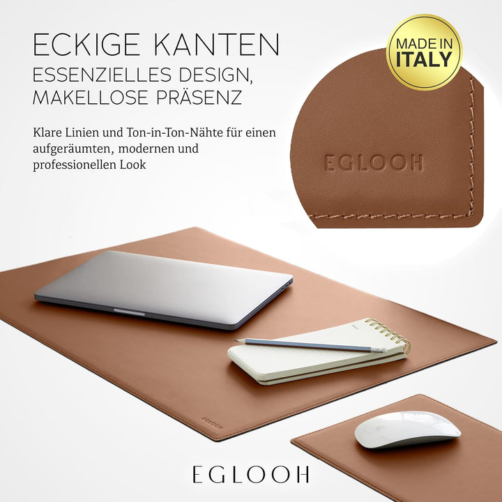 Eglooh - Mercurio - Schreibtischunterlage aus Leder Orange Braun cm 65x45 - Handwerkliche Nähte und