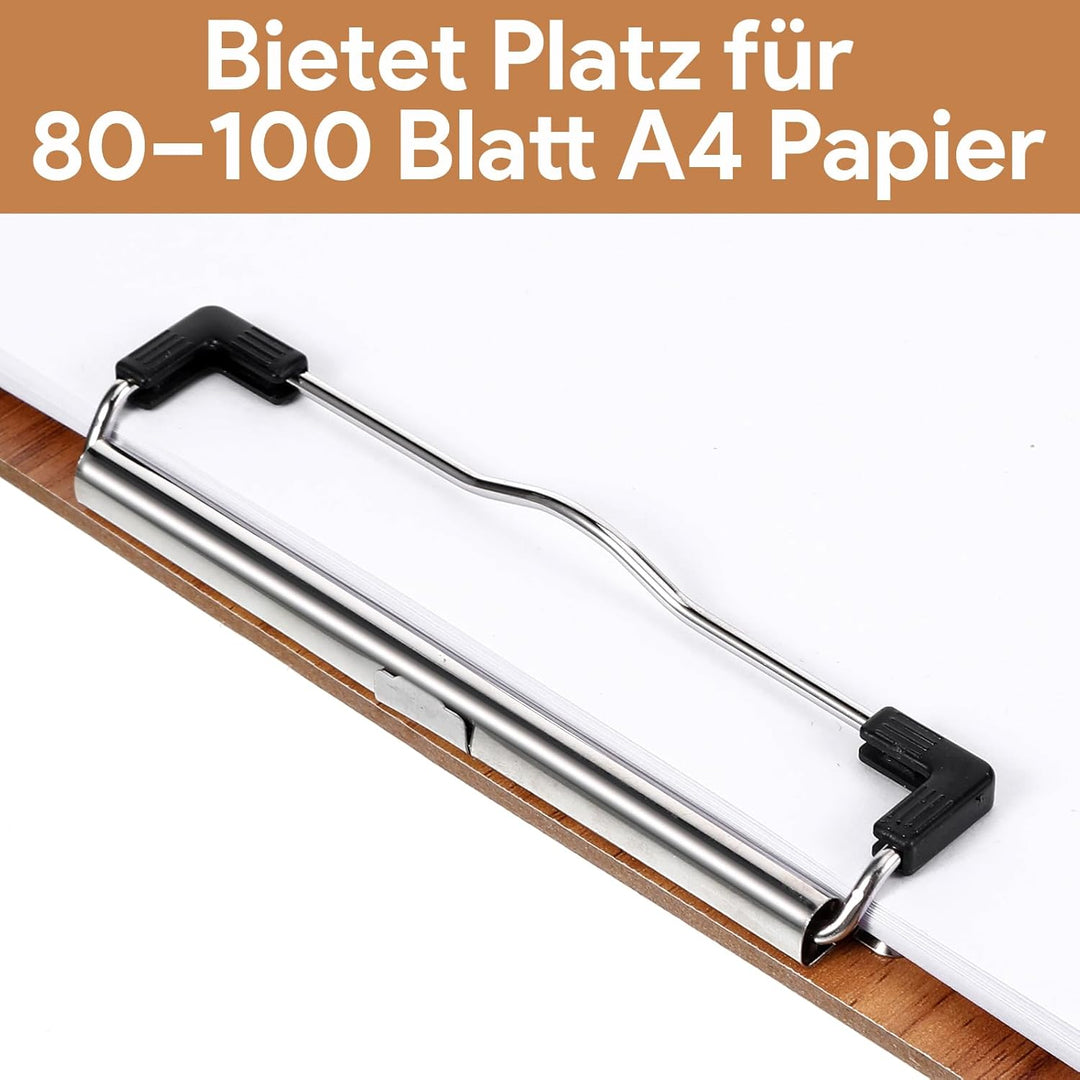4 Stück Klemmbrett A4, Bürohelfer Klemmmappe aus Holz, Klemmbretter set mit Metallclip, für Arbeit Z