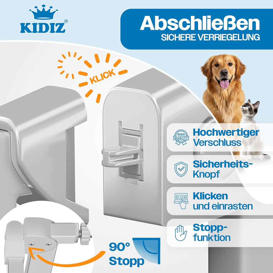 KIDIZ Treppenschutzgitter ohne Bohren | Verstellbare Breite: 88-94 cm, 75 cm hoch, Türschutzgitter u