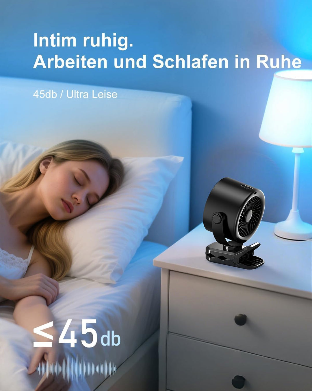 USB-C Ventilator Wiederaufladbar mit Klemme Tischventilator | 5 Geschwindigkeiten, LED Display, 360°