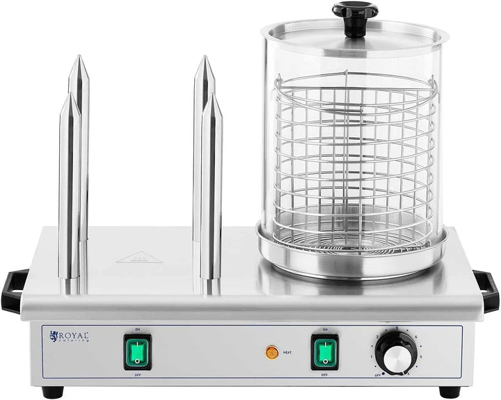 Royal Catering RCPHW 650 Hot-Dog-Maker 650 W 4 Heizspiesse Hot Dog Wärmer Hot Dog Maschine Bockwurst