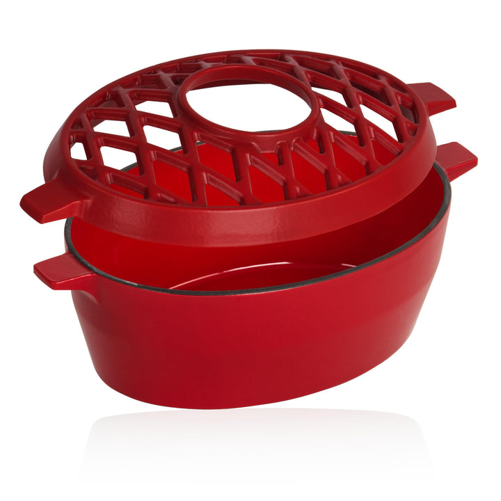 BBQ-Toro Gusseisen Luftbefeuchter emailliert | Rot, 2,7 Liter | Gusseisen-Luftbefeuchter, Wasserverd