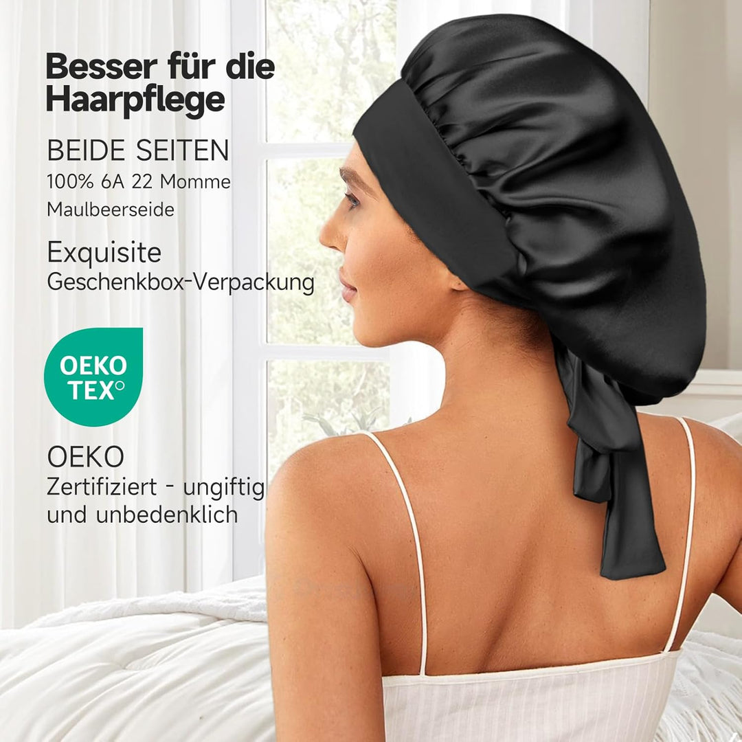 Umisleep 22 Momme Schlafmütze aus 100% Maulbeerseide, doppelseidige weiche Nachtmütze für lockiges H