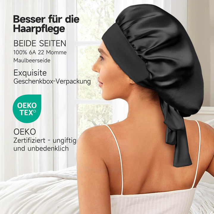 Umisleep 22 Momme Schlafmütze aus 100% Maulbeerseide, doppelseidige weiche Nachtmütze für lockiges H