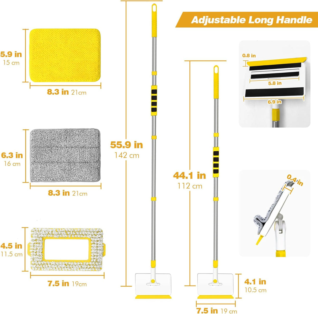 JEHONN Wischmopp Fliesenreiniger Gerät mit Langem Griff 142 cm, Wand und Fussleisten Reiniger, 4-in-
