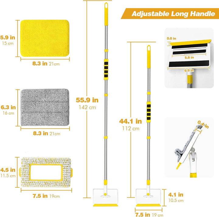 JEHONN Wischmopp Fliesenreiniger Gerät mit Langem Griff 142 cm, Wand und Fussleisten Reiniger, 4-in-