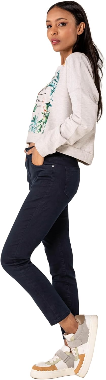 Nina Carter P210 Damen Mom Jeans High Waist Jeanshosen Used-Look Stretchjeans XS Navyblau (P210-3),