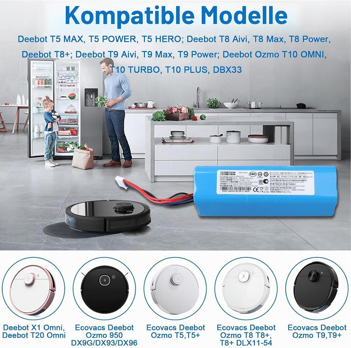 14,4 V 5600 mAh Ersatzakku Kompatibel mit Ecovacs Deebot T5 T9 T9+ T8 T8+ T10 AIVI/Max, Deebot DX65/