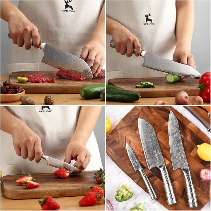 NANFANG BROTHERS Damaskus Küchenmesser Set VG10 Stahl 67 Lagen Superior, Damaskus Kochmesser mit geh