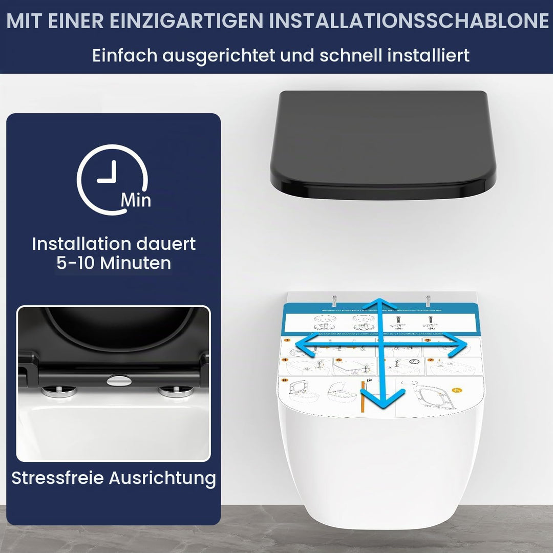 YEAUPE RPO Toilettendeckel mit Absenkautomatik Eckig [KURZ],WC Sitz Quick-Release zur einfachen Rein