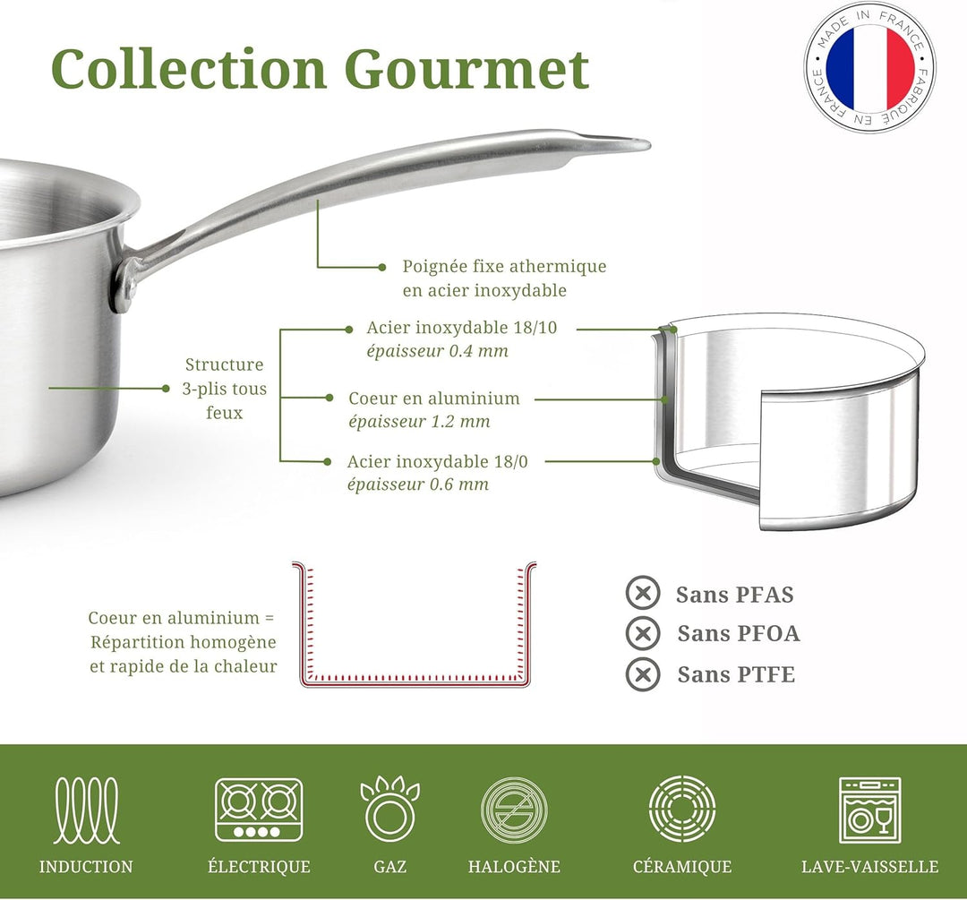 Cuisinox Gourmet Pfannen-Set, Edelstahl, 24-28-32 cm, 3-teilig
