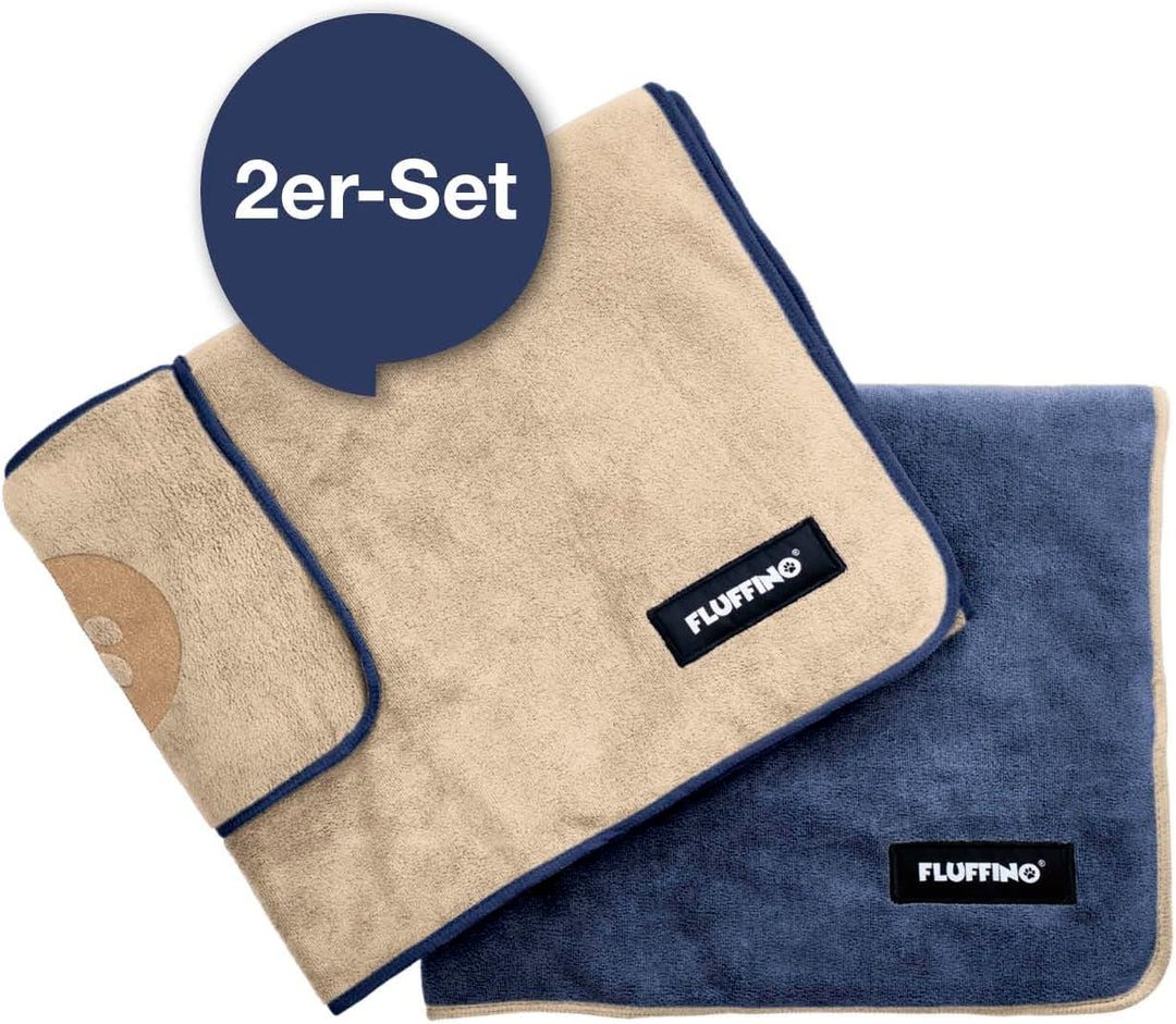 FLUFFINO® 2er Set Hundehandtuch 120 x 70 cm für mittelgrosse & grosse Hunde, extrem saugfähig & weic