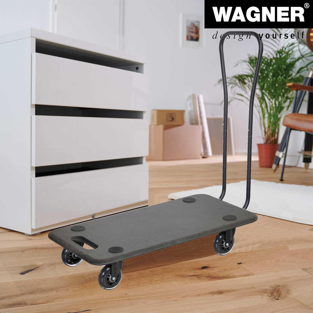 WAGNER Transportroller Transporthilfe I Rollbrett mit Bügel schwarz für Möbel aus MDF I 59 x 39 x 11