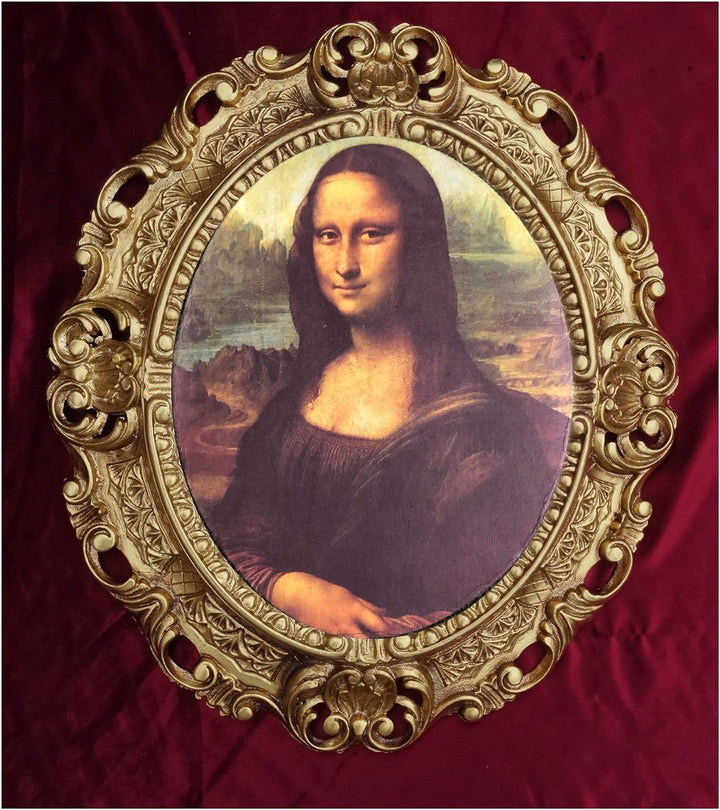 Mona Lisa Bild mit Barock Rahmen Wandbild von Leonardo da Vinci 45x38 cm Oval Kunstdrucke Gemälde Re