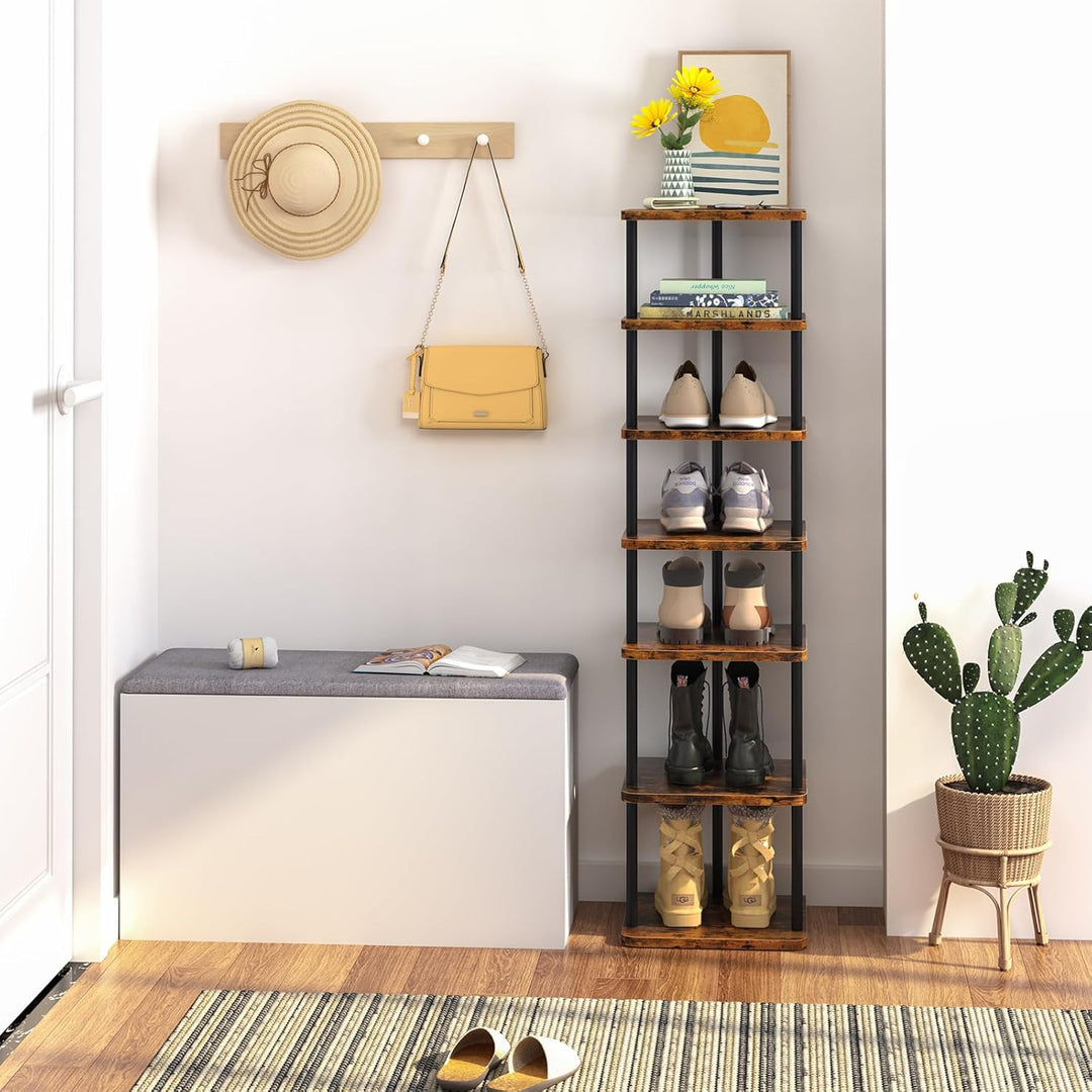 Huhote Vertikales Schmales Schuhregal, Standregal mit 7 Ebenen, Schuhablage, Schuhablagen, Schuhaufb
