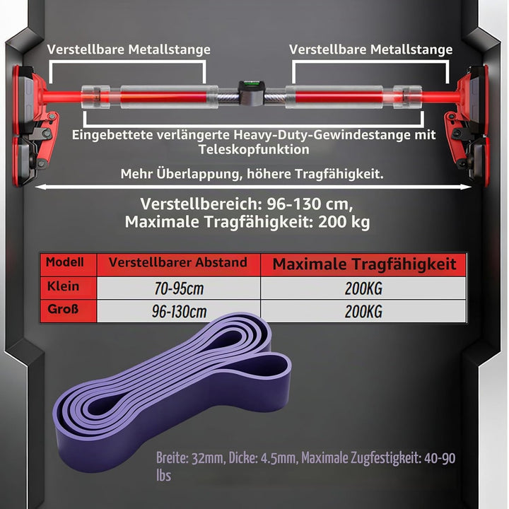 Kapler Klimmzugstange Türrahmen ohne Schrauben Verstellbar: 70-130 cm mit 360° Verriegelung &amp; 200kg