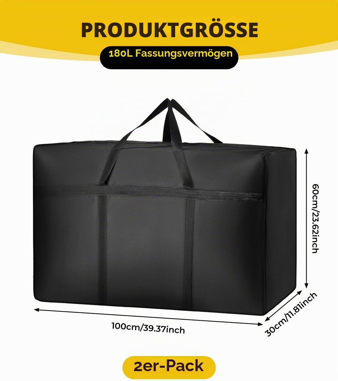 2 Stück 180L Extra Grosse Aufbewahrungstasche, mit Reissverschlüssen, 600D Oxford Umzugstaschen, Was