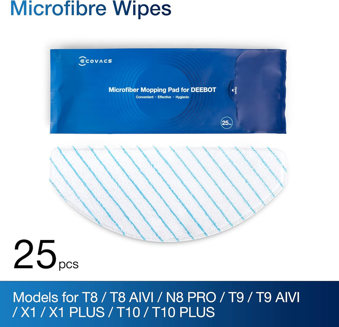 ECOVACS Mikrofaser Wischtücher (Einweg), 25 Stück – Original Zubehör für N8, T8 und T9 Serie Saugrob