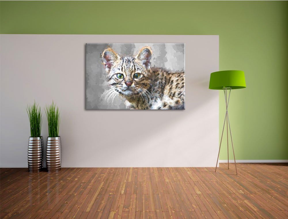 kleine aufmerksame Bengalkatze schwarz/weiss Deluxe Format: 100x70 cm auf Leinwand, XXL riesige Bild