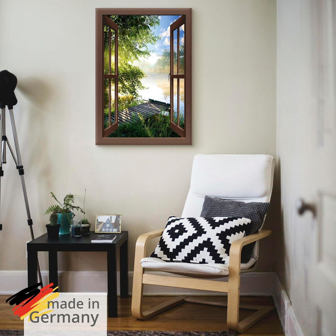 Artland Leinwandbild Wandbild Bild Leinwand 70x100 cm Wanddeko Fensterblick Fenster Landschaft Wald