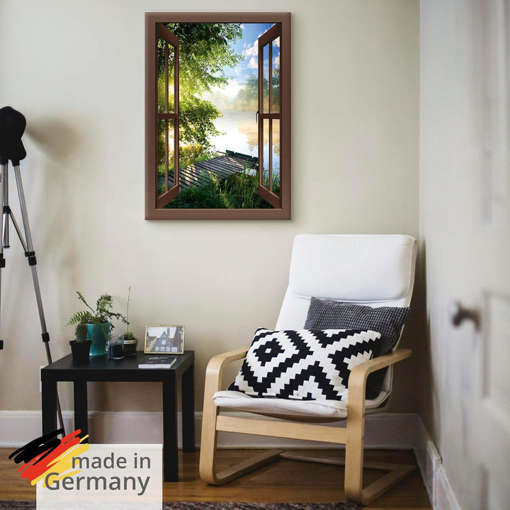 Artland Leinwandbild Wandbild Bild Leinwand 70x100 cm Wanddeko Fensterblick Fenster Landschaft Wald